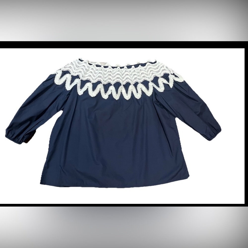 CROWN&IVY OFF THE SHOULDER COTTON BLOUZE LACE TRIM SIZE LARGE